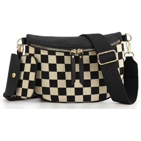 2 PCS أكياس كروسة المتقلب للنساء Bum Bag Checkered Cross Body Sling Backpack Hobo Satchels محفظة الكتف المحفظة