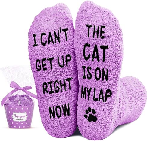 HAPPYPOP Cat Lover Gifts for Women Men - Funny Fuzzy Novelty Socks for Cat Mom Dad Animal Lovers in Kuwait