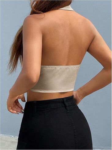SOLY HUX Women's Halter V Neck Vest Button Down Backless Crop Tank Tops Sleeveless Blazer Waistcoat in Saudi Arabia
