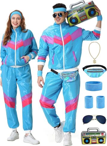 80s Track Suit for Men Women 90s Retro Windbreaker Suit 80s 90s Outfit Men Women 80s Tracksuit for Couples Neon Wind Suit in Saudi Arabia
