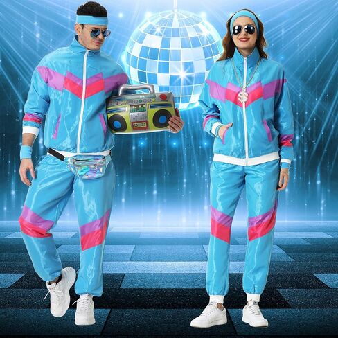 80s Track Suit for Men Women 90s Retro Windbreaker Suit 80s 90s Outfit Men Women 80s Tracksuit for Couples Neon Wind Suit in Saudi Arabia