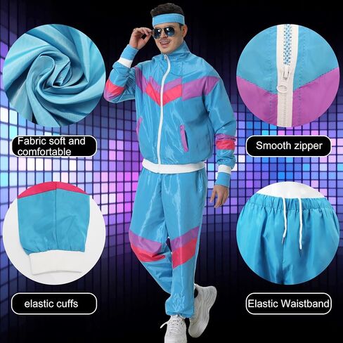 80s Track Suit for Men Women 90s Retro Windbreaker Suit 80s 90s Outfit Men Women 80s Tracksuit for Couples Neon Wind Suit in Saudi Arabia