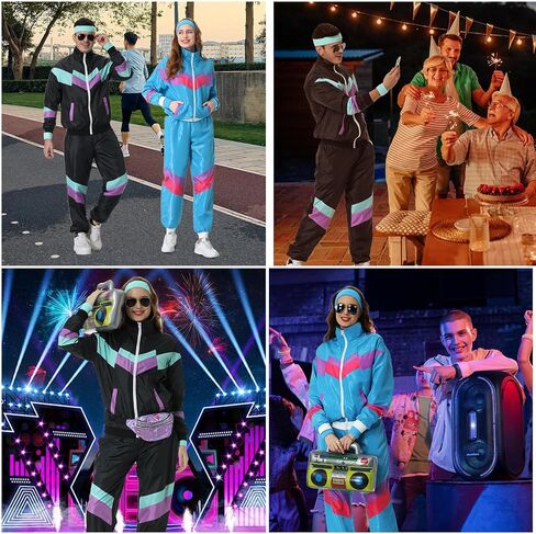 80s Track Suit for Men Women 90s Retro Windbreaker Suit 80s 90s Outfit Men Women 80s Tracksuit for Couples Neon Wind Suit in Saudi Arabia