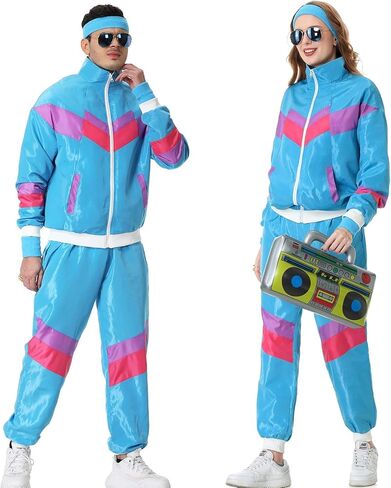 80s Track Suit for Men Women 90s Retro Windbreaker Suit 80s 90s Outfit Men Women 80s Tracksuit for Couples Neon Wind Suit in Saudi Arabia