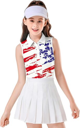 Soneven Girls Sleeveless Polo Shirts Button UP Golf Tennis T-Shirts with Collared Quick Dry Tank Tops for 4-14 Years in Kuwait