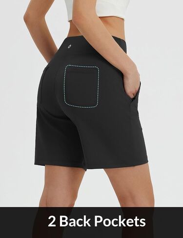 شورت برمودا الطويلة البال للسيدات 7 بوصة مع جيوب سحاب عالية الخصر سراويل رياضية مسيرة المشي الأنيقة غير الرسمية فضفاضة in Kuwait