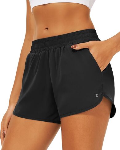 Stelle Womens 3" Running Shorts Mesh Liner High Waisted Workout Shorts Quick Dry Dolphin Athletic Shorts with Pockets in Kuwait
