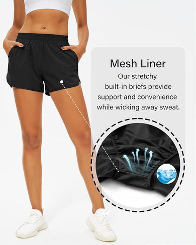 Stelle Womens 3" Running Shorts Mesh Liner High Waisted Workout Shorts Quick Dry Dolphin Athletic Shorts with Pockets in Kuwait