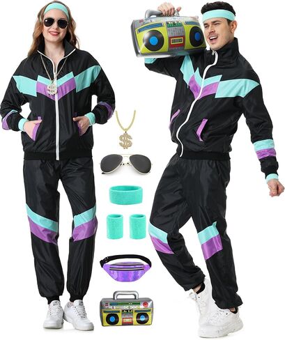 80s Track Suit for Men Women 90s Retro Windbreaker Suit 80s 90s Outfit Men Women 80s Tracksuit for Couples Neon Wind Suit in Saudi Arabia