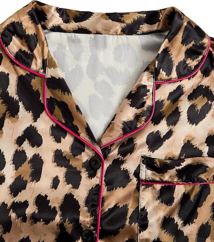 Women's 2 Piece Stain Pajama Set Leopard Button Front Short Sleeve Cheetah Collar Shirt and Shorts Sleepwear Set Pjs in Saudi Arabia