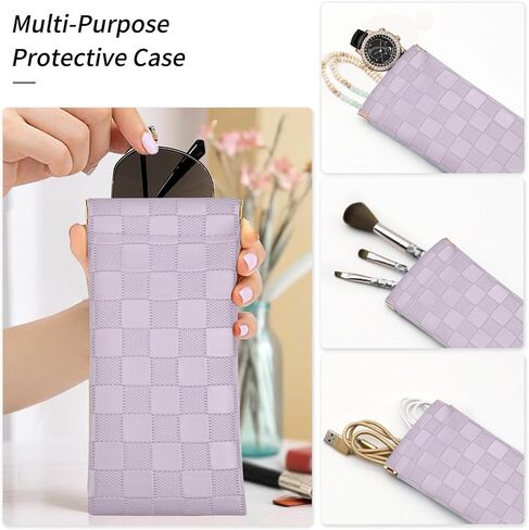 Soft Sunglass Case, Eyeglass Bag for Women Portable Squeeze Top Leather Glasses Pouch in Saudi Arabia