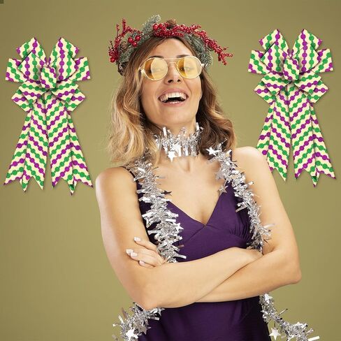 Mardi Gras Fabric Ribbons Mardi Gras Burlap Linen Ribbons Glitter Flower De Luce Edge Wired Decor Ribbons for Lundi Gras Party Carnival Parades Gift Wrapping Fat Tuesday Decoration Supplies 10 Yards in Kuwait