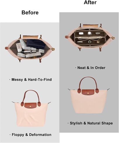 ZTUJO Purse Organizer Insert for le pliage, Compatible with Longchamp Le Pliage Top Handle S/M,Shoulder Bag S/L (Beige, Large For Top Handle M and Shoulder Bag L) in Saudi Arabia