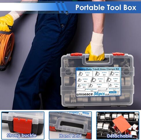 smseace 4 قطع 23-25 ​​مم T مشابك خرطوم من الفولاذ المقاوم للصدأ 304 مشابك T-bolt مع مفتاح ربط M8 تستخدم في الصناعة والسيارات والسفن والآلات مشابك خرطوم شديدة التحمل in Saudi Arabia