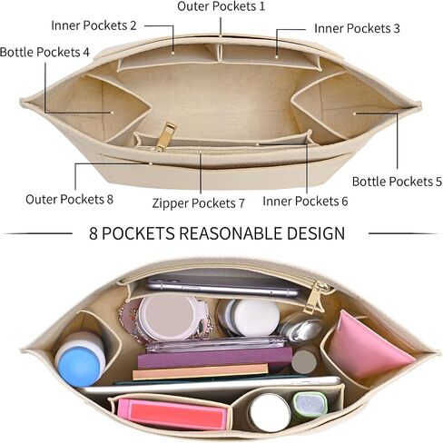 Upgraded Felt Organizer Insert for Longchamp Le Pliage M Handbag Insert (Beige, Medium) in Saudi Arabia
