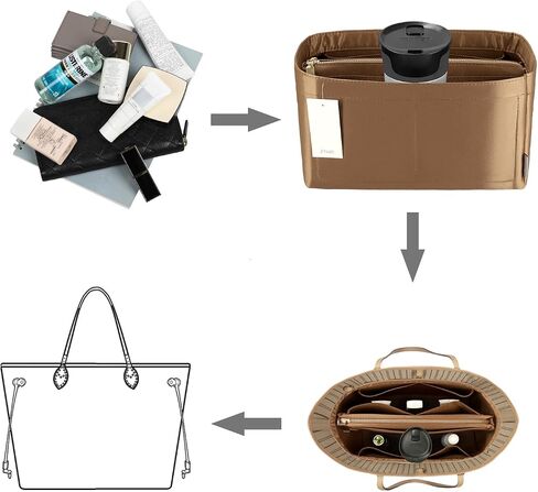 Purse Organizer Insert For Handbags, Purse Organizer With Zipper, Neverfull Organizer, Bag Organizer For Speedy Neverfull ONTHEGO Tote, Handbag and More (Silky Beige, Medium) in Kuwait