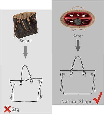 Purse Organizer Insert For Handbags, Purse Organizer With Zipper, Neverfull Organizer, Bag Organizer For Speedy Neverfull ONTHEGO Tote, Handbag and More (Silky Beige, Medium) in Kuwait