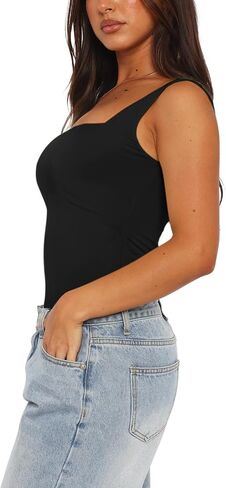 REORIA Butsmooth® Womens Basic Sexy Square Neck Sleeveless Tank Tops Bodysuits Clubwear in Saudi Arabia