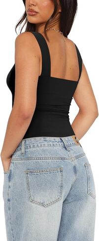 REORIA Butsmooth® Womens Basic Sexy Square Neck Sleeveless Tank Tops Bodysuits Clubwear in Saudi Arabia