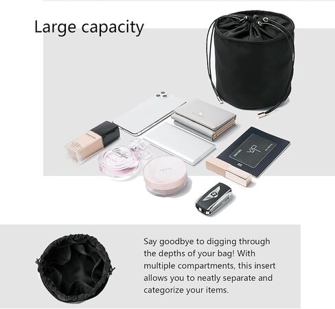 Tall Purse Organizer Insert Womens Canvas Round Handbag Organizer Storage,Handbag Purse Organizer Round Cosmetic Pouch Bag Bucket Makeup Bag in Saudi Arabia