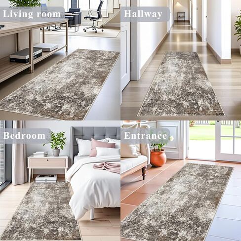 3x6 Non-Slip Washable Entryway Rug - Stain-Resistant Low-Pile Thin Wide Carpet Runner for Kitchen, Hallway, Bathroom | Modern Neutral Abstract(Brown Beige,3x6) in Saudi Arabia
