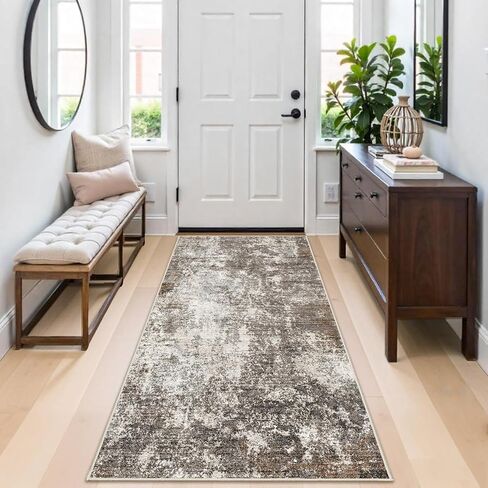 3x6 Non-Slip Washable Entryway Rug - Stain-Resistant Low-Pile Thin Wide Carpet Runner for Kitchen, Hallway, Bathroom | Modern Neutral Abstract(Brown Beige,3x6) in Saudi Arabia