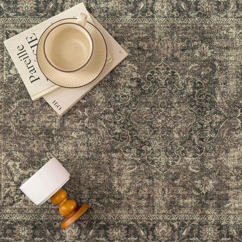 2x6 Washable Brown Vintage Runner Rug for Kitchen Hallway Non-Slip Low Pile Soft Thin Carpet Traditional Retro Distressed Accent Throw Rug for Entryway Bathroom Indoor Bedroom in Kuwait