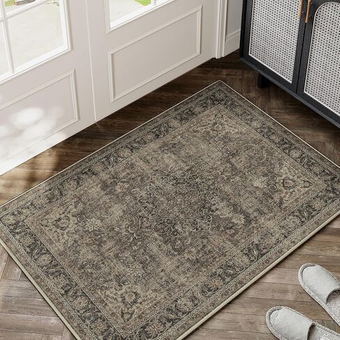 2x6 Washable Brown Vintage Runner Rug for Kitchen Hallway Non-Slip Low Pile Soft Thin Carpet Traditional Retro Distressed Accent Throw Rug for Entryway Bathroom Indoor Bedroom in Kuwait