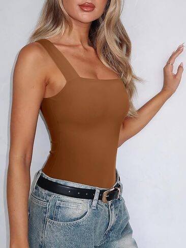 REORIA Butsmooth® Womens Basic Sexy Square Neck Sleeveless Tank Tops Bodysuits Clubwear in Saudi Arabia