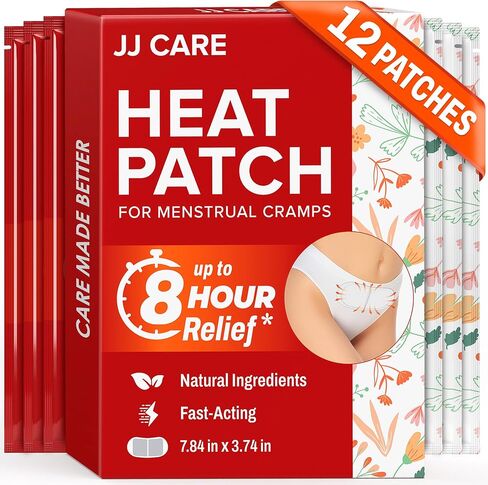 JJ CARE Heat Patch for Menstrual Cramp Relief (12 pcs - Regular Size), Period for Cramps with Air-Activated Carbon, Menstrual Heating Patches for Period - 3.14 x 3.94 inches in Saudi Arabia
