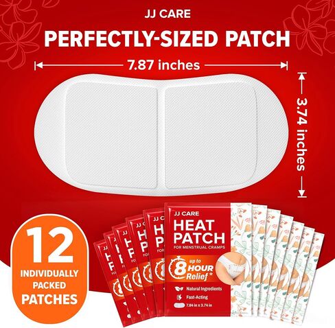 JJ CARE Heat Patch for Menstrual Cramp Relief (12 pcs - Regular Size), Period for Cramps with Air-Activated Carbon, Menstrual Heating Patches for Period - 3.14 x 3.94 inches in Saudi Arabia