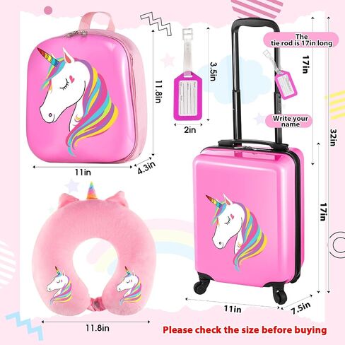 Sanwuta 4 PCS Kids Luggage مجموعة حقيبة سفر على ظهره مع عجلات مع عجلات وسادة الأطفال هدية للفتيات الفتيات (17 بوصة ، نمط ذيل حورية البحر ، الأرجواني الأزرق) in Kuwait