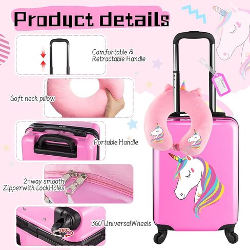 Sanwuta 4 PCS Kids Luggage مجموعة حقيبة سفر على ظهره مع عجلات مع عجلات وسادة الأطفال هدية للفتيات الفتيات (17 بوصة ، نمط ذيل حورية البحر ، الأرجواني الأزرق) in Kuwait