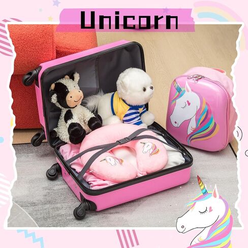 Sanwuta 4 PCS Kids Luggage مجموعة حقيبة سفر على ظهره مع عجلات مع عجلات وسادة الأطفال هدية للفتيات الفتيات (17 بوصة ، نمط ذيل حورية البحر ، الأرجواني الأزرق) in Kuwait