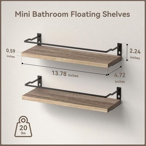 RICHER HOUSE Bathroom Shelves, Guard-Rail Floating Shelves for Wall, Wall Mounted Shelves Set of 2, Cute Bathroom Wall Organizer Decor, Over Toilet Storage Small Shelf for Kitchen - Carbonized Black in Saudi Arabia