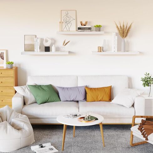 Floating Shelves for Wall, White Wood WallShelf Set of 3, 16" Wall Mounted Floating Shelf for Kitchen, Living Room, Bedroom, Bathroom Storage, Book Shelf for Walls Home Decor, Frame Display in Saudi Arabia
