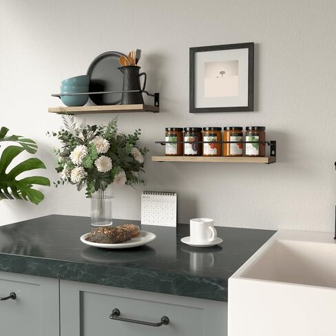 RICHER HOUSE Bathroom Shelves, Guard-Rail Floating Shelves for Wall, Wall Mounted Shelves Set of 2, Cute Bathroom Wall Organizer Decor, Over Toilet Storage Small Shelf for Kitchen - Carbonized Black in Saudi Arabia