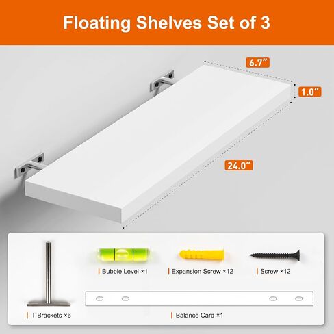 Floating Shelves for Wall, White Wood WallShelf Set of 3, 16" Wall Mounted Floating Shelf for Kitchen, Living Room, Bedroom, Bathroom Storage, Book Shelf for Walls Home Decor, Frame Display in Saudi Arabia