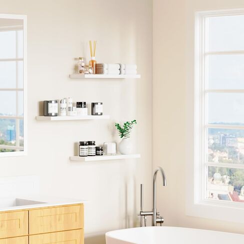 Floating Shelves for Wall, White Wood WallShelf Set of 3, 16" Wall Mounted Floating Shelf for Kitchen, Living Room, Bedroom, Bathroom Storage, Book Shelf for Walls Home Decor, Frame Display in Saudi Arabia