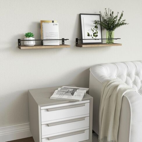 RICHER HOUSE Bathroom Shelves, Guard-Rail Floating Shelves for Wall, Wall Mounted Shelves Set of 2, Cute Bathroom Wall Organizer Decor, Over Toilet Storage Small Shelf for Kitchen - Carbonized Black in Saudi Arabia