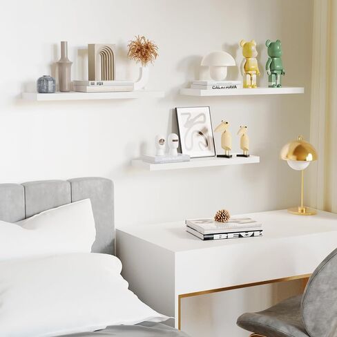 Floating Shelves for Wall, White Wood WallShelf Set of 3, 16" Wall Mounted Floating Shelf for Kitchen, Living Room, Bedroom, Bathroom Storage, Book Shelf for Walls Home Decor, Frame Display in Saudi Arabia