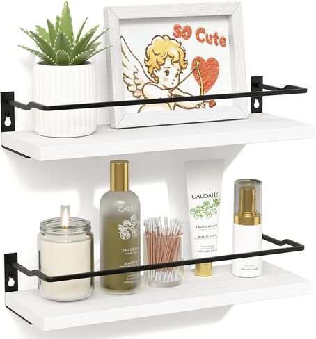 RICHER HOUSE Bathroom Shelves, Guard-Rail Floating Shelves for Wall, Wall Mounted Shelves Set of 2, Cute Bathroom Wall Organizer Decor, Over Toilet Storage Small Shelf for Kitchen - Carbonized Black in Saudi Arabia