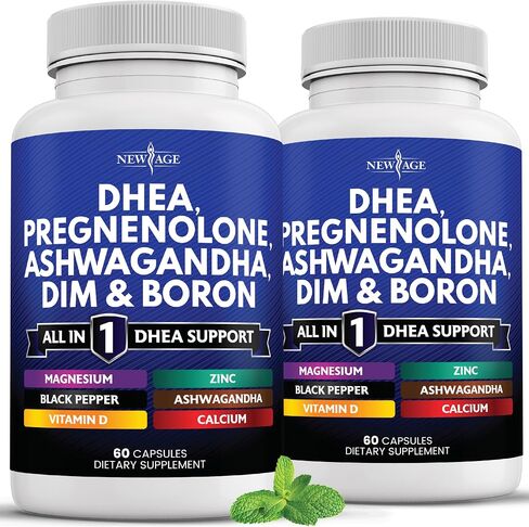 ملحق DHEA في العصر الجديد - prodenolone للرجال والنساء مع قاتمة ، أشواغاندا ، بورون ، الكالسيوم ، المغنيسيوم ، الزنك ، فيتامين D3 5000IU - كبسولات الدعم - 120 عدد in Kuwait