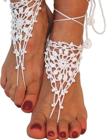 2PC Beach Anklet Barefoot Sandals Black Crochet Layered Lace Ring Foot Chain Bridal Wedding Anklet Foot Yoga Dance Trendy Accessories for Women in Saudi Arabia
