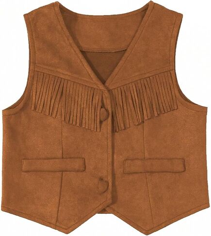 Verdusa Girl's Western Fringe Crop Vest 70s Hippie Boho Tassels Cowgirl Jacket in Kuwait