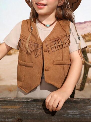 Verdusa Girl's Western Fringe Crop Vest 70s Hippie Boho Tassels Cowgirl Jacket in Kuwait