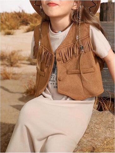 Verdusa Girl's Western Fringe Crop Vest 70s Hippie Boho Tassels Cowgirl Jacket in Kuwait