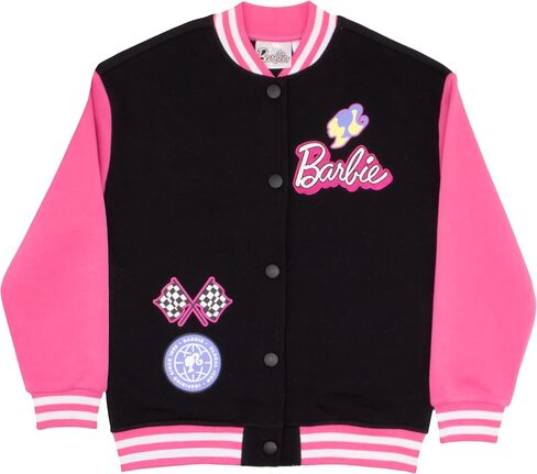 Barbie Girls Varsity Button-Up Bomber Jacket - Fashion Fleece Jacket with Convertible Car Design for Kids in Saudi Arabia
