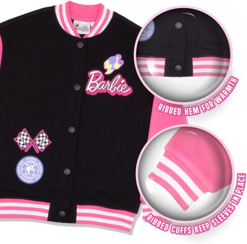 Barbie Girls Varsity Button-Up Bomber Jacket - Fashion Fleece Jacket with Convertible Car Design for Kids in Saudi Arabia
