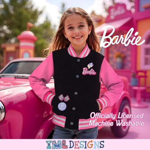 Barbie Girls Varsity Button-Up Bomber Jacket - Fashion Fleece Jacket with Convertible Car Design for Kids in Saudi Arabia